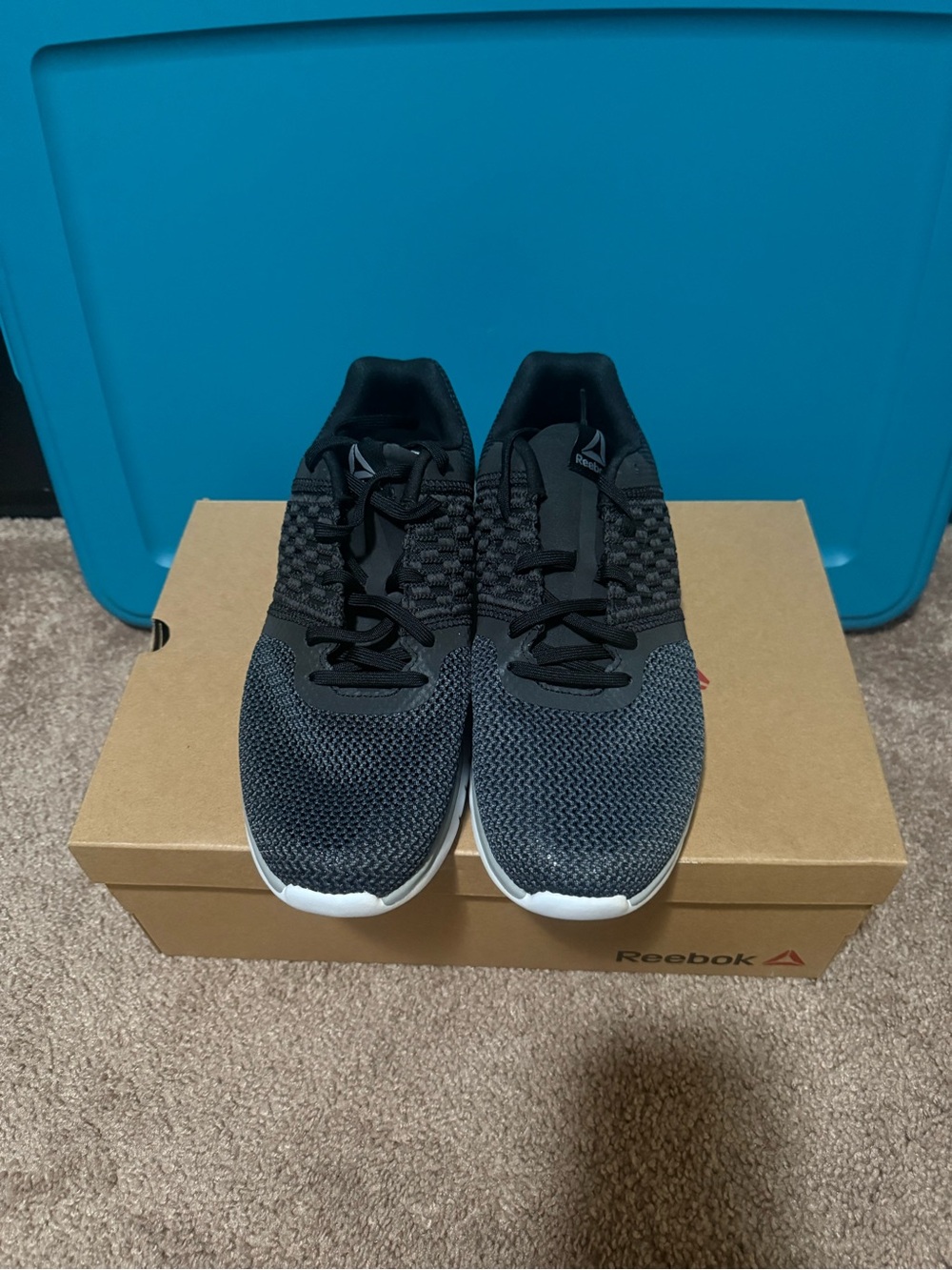 Reebok Men's Black and White Knit Athletic Shoes